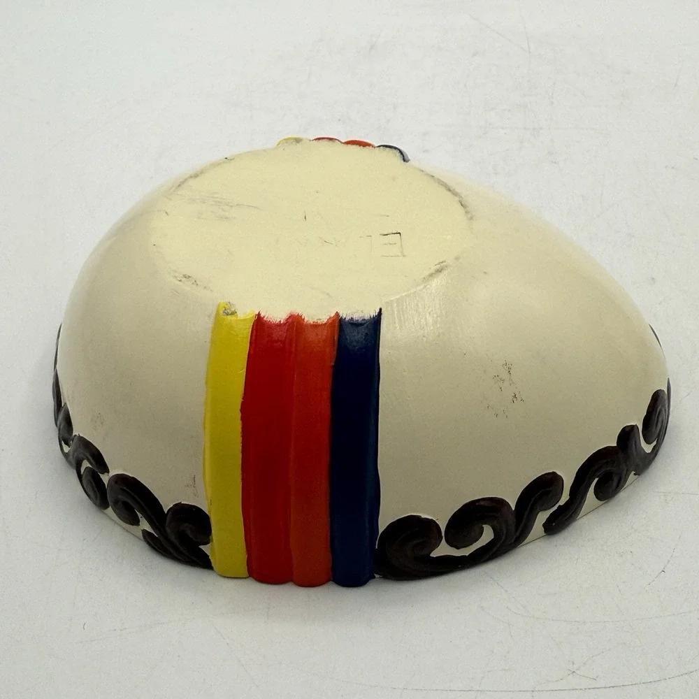 Vintage Hand Painted Ceramic Egg Rainbow Spring Flowers‎ Trinket Box Candy Dish
